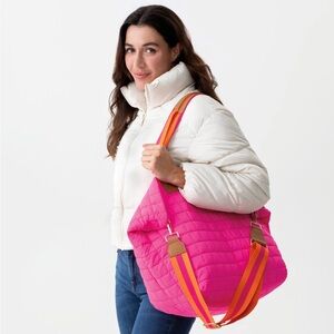 Shiraleah Pink Quilted Tote with Orange Straps